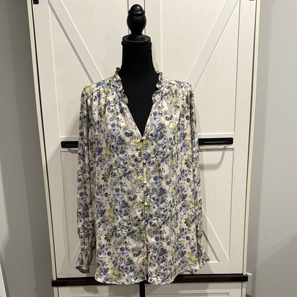 Maurices Tops - Maurices Floral Blouse in Cream, Blue, and Yellow